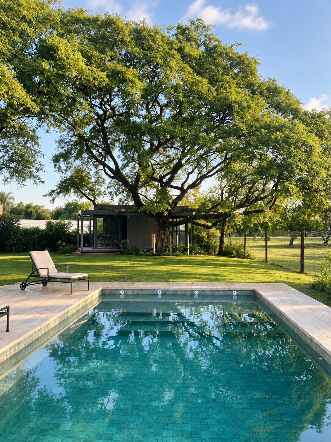 Piscina y jardín con árbol antiguo, Remodelación en Jockey Club