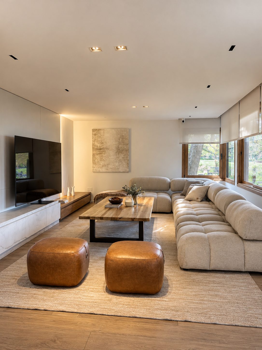 Living con sofá modular y luz natural, Remodelación en Jockey Club