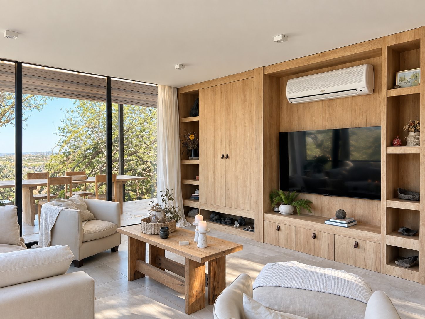 Casa con ventanal plegable en la sierra, Vivienda con cocina de ventanal plegable y vistas a las sierras
