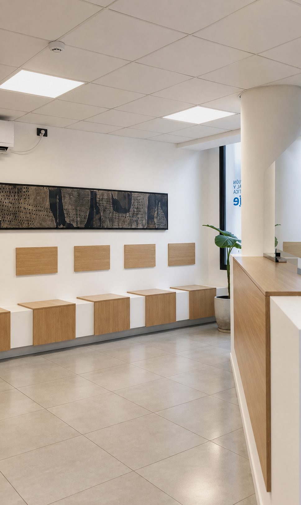 Sala de espera moderna y minimalista, Consultorios RIE